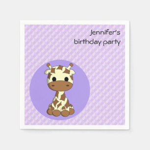 Cute giraffe kawaii cartoon girls name birthday napkin