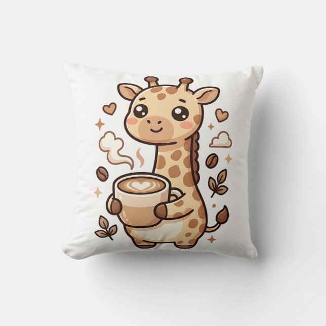 Cute Giraffe Latte Art Throw Pillow (Front)