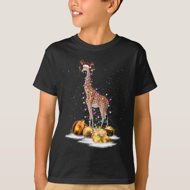 Cute Giraffe Lights Santa Hat Sweater Xmas Tree Ch (Front)