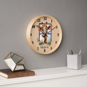 Cute giraffe lovers add name  clock