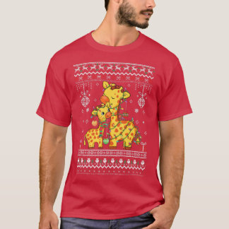 cute Giraffe lovers Xmas Lights ugly Xmas pattern  T-Shirt