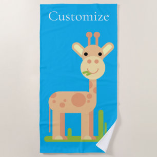 Cute Giraffe Munching Thunder_Cove Beach Towel