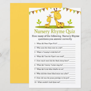 Cute giraffe Nursery Rhyme Quiz baby shower game