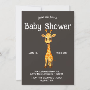 Cute Giraffe over Black Coffee Colour Baby Shower Invitation