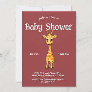 Cute Giraffe over Red Purple Baby Shower Invitation