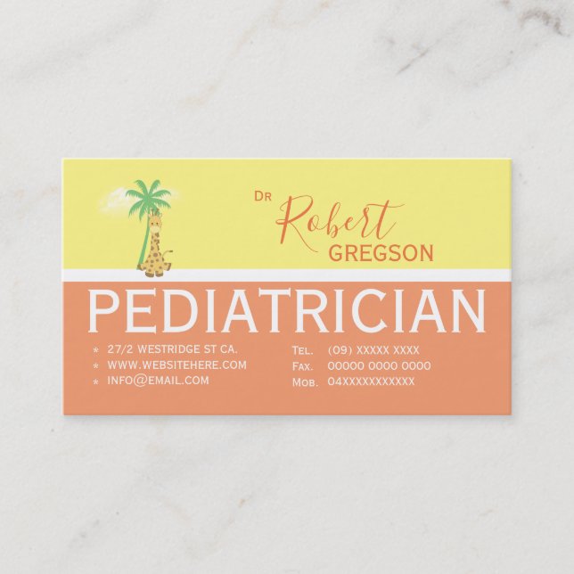 Cute Giraffe Paediatrician Appointment Card (Front)
