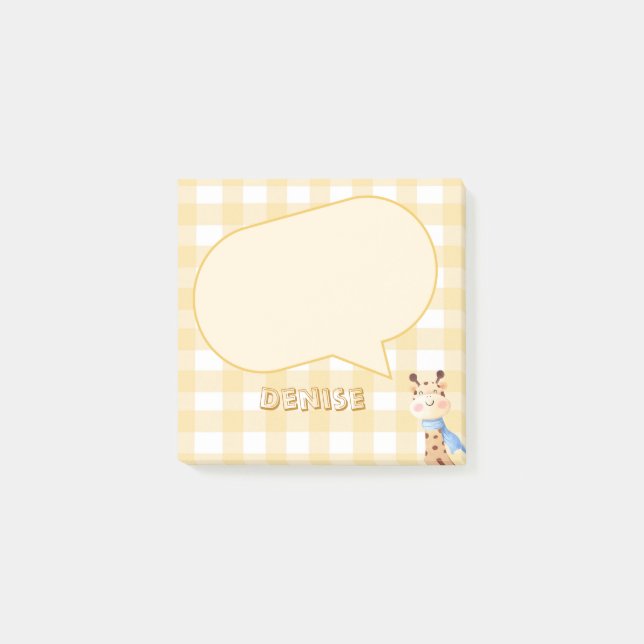 Cute Giraffe Pastel Orange Gingham Pattern Post-it Notes (Front)