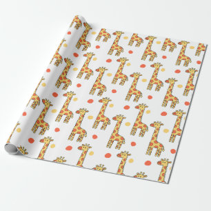 Cute Giraffe Pattern Yellow Cartoon Animal Print Wrapping Paper