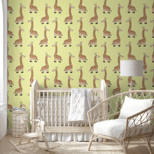 Cute Giraffe Pattern Yellow Kids / Nursery Wallpaper