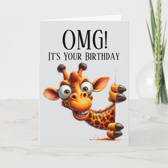 Cute Giraffe Peeking Birthday Card (Front)