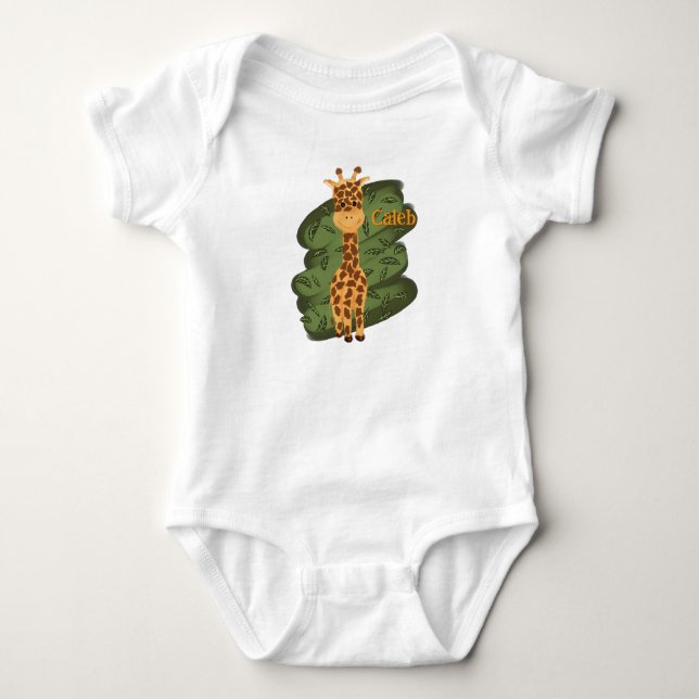 Cute Giraffe Personalised Baby Bodysuit (Front)