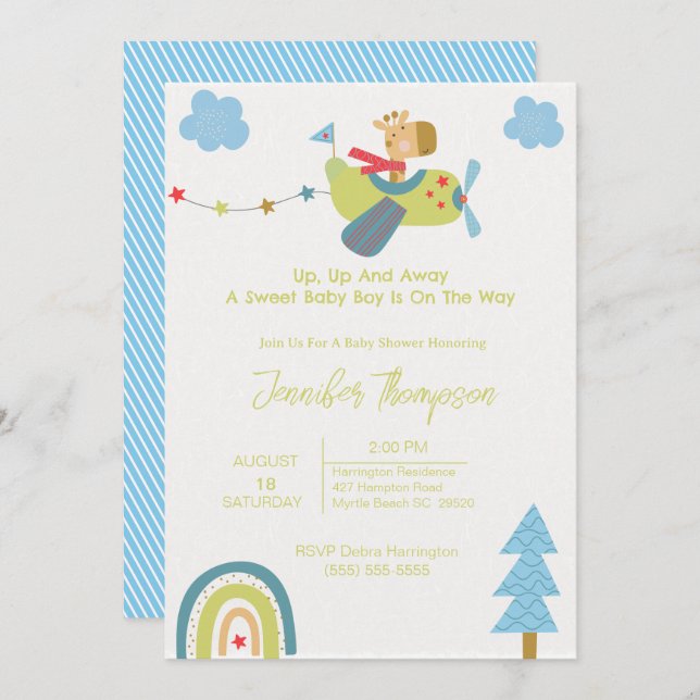 Cute Giraffe Pilot Baby Shower Invitation (Front/Back)