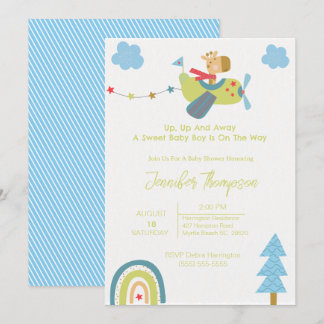 Cute Giraffe Pilot Baby Shower Invitation