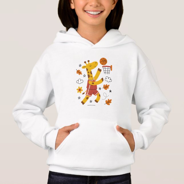 Cute Giraffe Playing Basketball Cartoon  (Front)