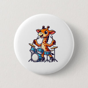 Cute Giraffe Playing Drums Giraffes Drummer Music  6 Cm Round Badge