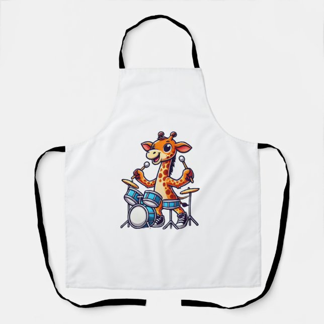 Cute Giraffe Playing Drums Giraffes Drummer Music  Apron (Front)