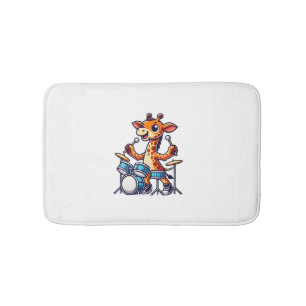 Cute Giraffe Playing Drums Giraffes Drummer Music  Bath Mat
