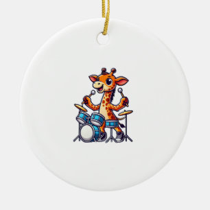 Cute Giraffe Playing Drums Giraffes Drummer Music  Ceramic Tree Decoration