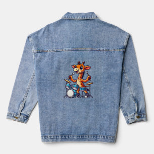 Cute Giraffe Playing Drums Giraffes Drummer Music Denim Jacket
