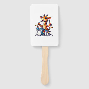 Cute Giraffe Playing Drums Giraffes Drummer Music Hand Fan