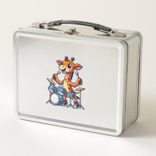 Cute Giraffe Playing Drums Giraffes Drummer Music  Metal Lunch Box