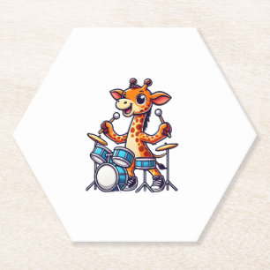Cute Giraffe Playing Drums Giraffes Drummer Music  Paper Coaster