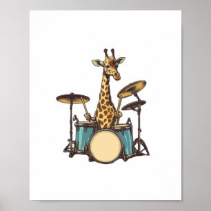 Cute Giraffe Playing Drums Giraffes Drummer Music Poster