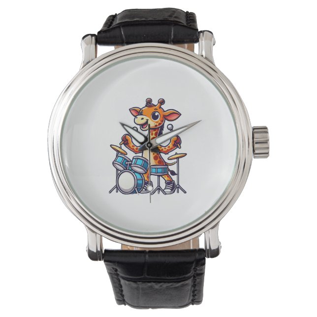 Cute Giraffe Playing Drums Giraffes Drummer Music  Watch (Front)