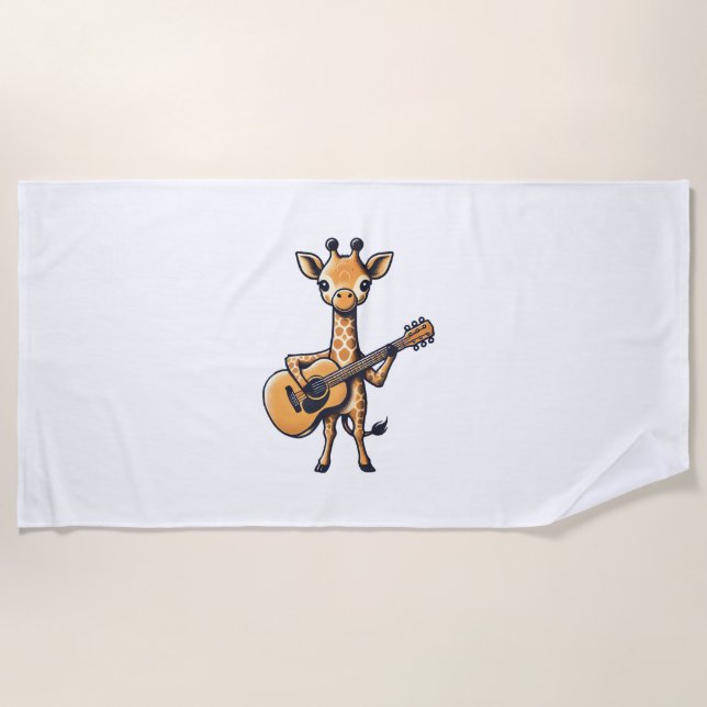 Cute Giraffe Playing Guitar Giraffes Musician Musi Beach Towel (Front)
