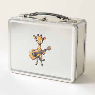 Cute Giraffe Playing Guitar Giraffes Musician Musi Metal Lunch Box