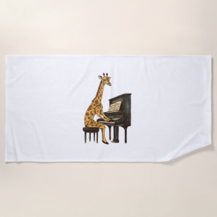 Cute Giraffe Playing Piano Giraffes Musician Music Beach Towel