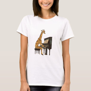 Cute Giraffe Playing Piano Giraffes Musician Music T-Shirt
