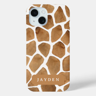 Cute Giraffe Print Animal Themed Custom Name iPhone 15 Case