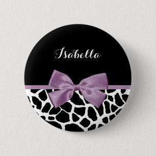 Cute Giraffe Print Lavender Purple Bow With Name 6 Cm Round Badge