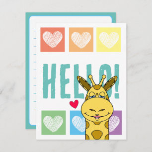 Cute Giraffe Rainbow With Hearts Hello Card
