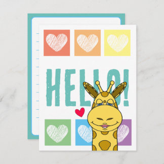 Cute Giraffe Rainbow With Hearts Hello Card