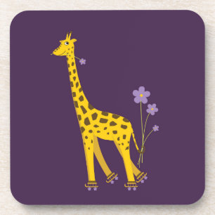 Cute Giraffe Roller Skating Purple Coaster