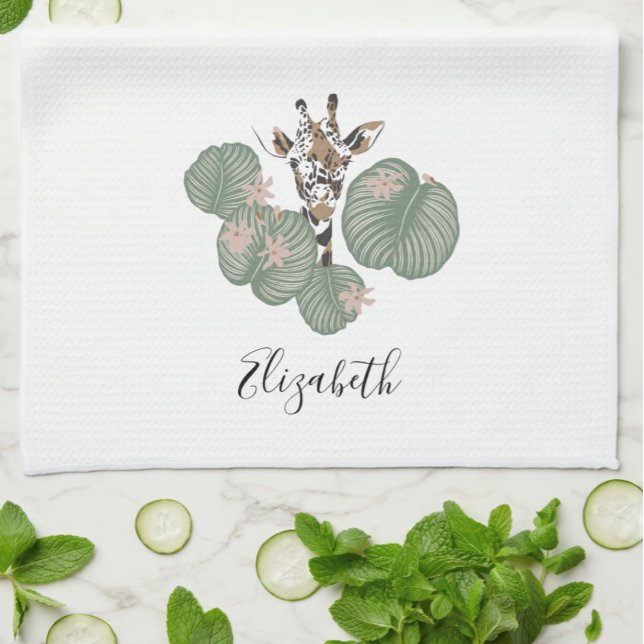 Cute Giraffe Safari Animal Botanical  Tea Towel (Creator Uploaded)