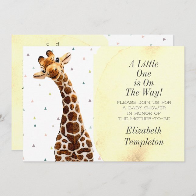 Cute Giraffe Safari Animal Pretty Modern Invitation (Front/Back)