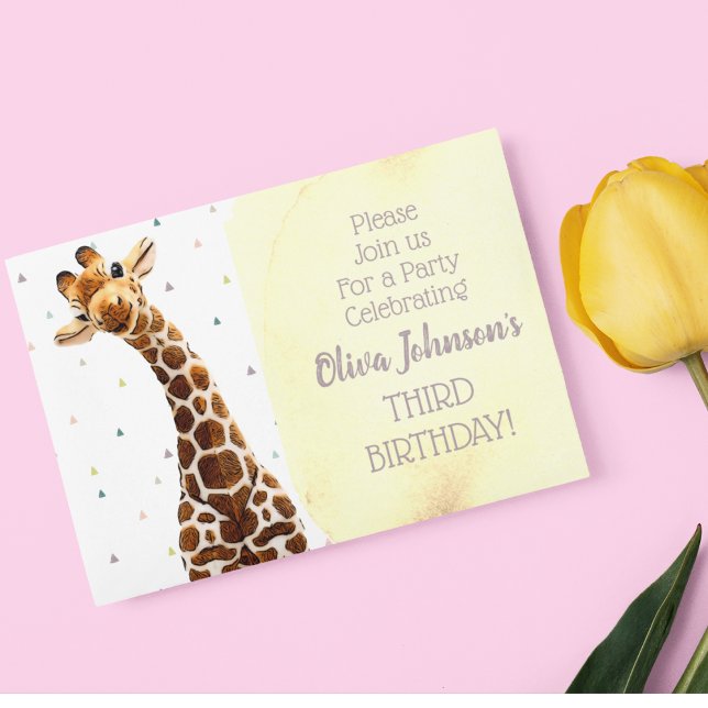 Cute Giraffe Safari Animal Wild Third Birthday Invitation (Creator Uploaded)
