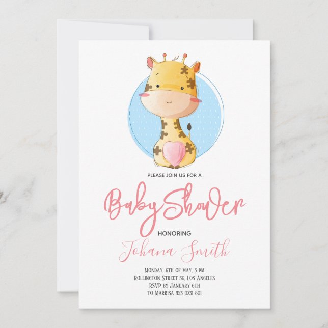 Cute Giraffe Safari Baby Shower Invitation (Front)