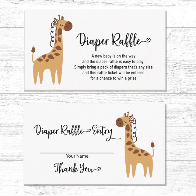 Cute Giraffe Safari Diaper Raffle Baby Shower Enclosure Card (Creator Uploaded)