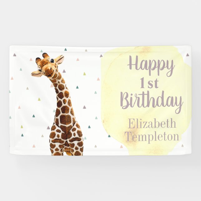 Cute Giraffe Safari Wild Yellow Birthday Banner (Horizontal)