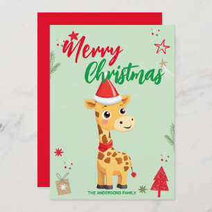 Cute Giraffe santa Christmas Holiday Family name