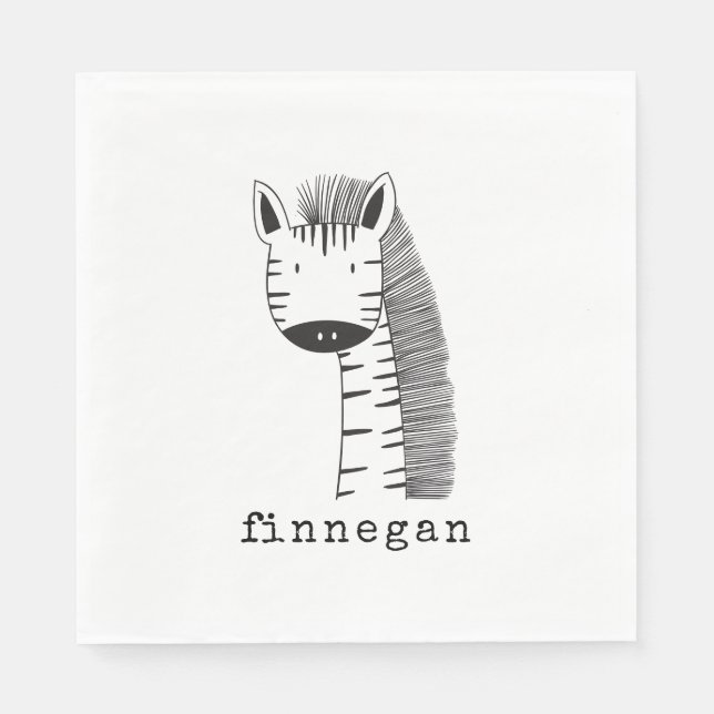 Cute Giraffe Simple Line Illustration Custom Name Napkin (Front)