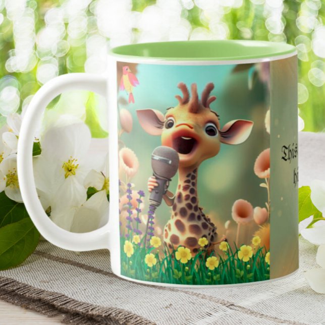 Cute Giraffe Singing Funny Quote High Notes Custom Two-Tone Coffee Mug (Creator Uploaded)