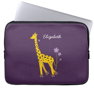 Cute Giraffe Skating Girl Name Laptop Sleeve