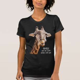 Cute Giraffe SMILE Modern Funny Quote Dark T-Shirt