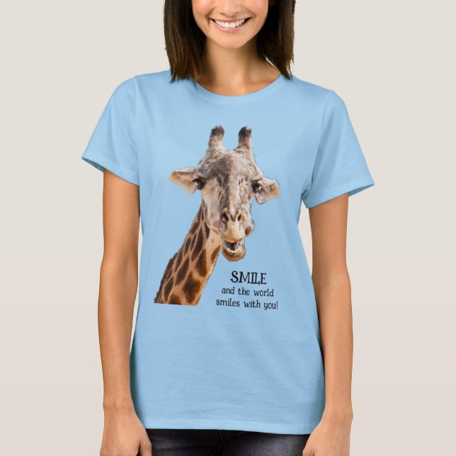 Cute Giraffe SMILE Modern Funny Quote Light T-Shirt (Front)