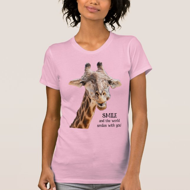 Cute Giraffe SMILE Modern Funny Quote Light T-Shirt (Front)